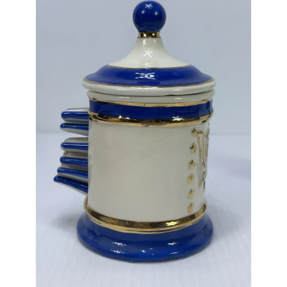 Vintage Tabletop Patriotic Lighter Party Ashtray Set Ceramic Glazed Hand Made